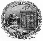 Old Treasury Seal - A Treasury seal, circa 1800, depicts a watchdog guarding the key to a strongbox. According to legend, the dog is Nero, the first watchdog of the U.S. Mint in 1793